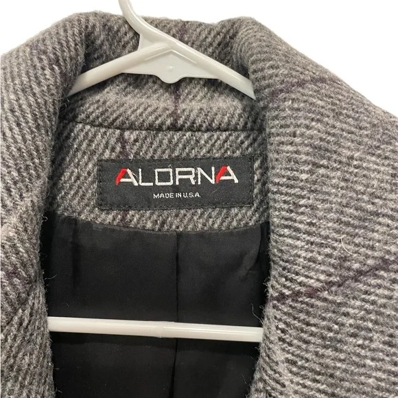 Vintage Alorna Wool Double Breasted Longline Blazer Jacket Grid - Picture 4 of 8